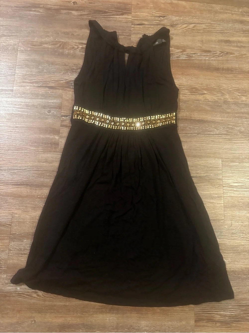 Apt. 9 Black Sleeveless Mini Dress with Gold Embellished Waist